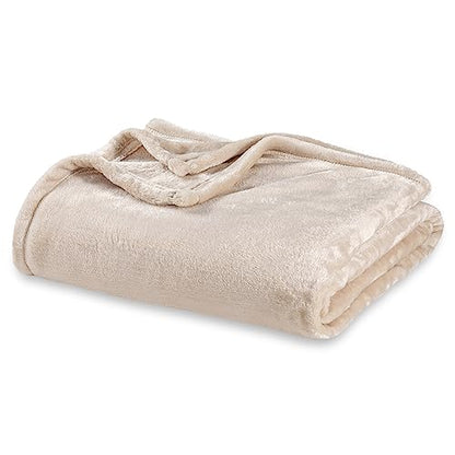 Berkshire Blanket Classic VelvetLoft® Solid Throw Blanket,Lightweight Soft Fuzzy Plush Throw Blanket for Bed and Couch,Grain,50x60 Inches