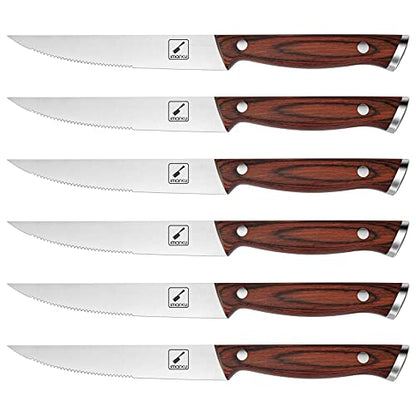 imarku Steak Knives, Steak Knives Set of 6, Japanese HC Steel Premium Serrated Steak Knife Set with Ergonomic Handle and Gift Box, Christmas Gifts for Women and Men