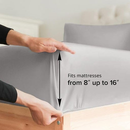 Queen Size Sheet Set - Breathable & Cooling - Hotel Luxury Bed Sheets - Extra Soft - Deep Pockets - Easy Fit - 4 Piece Set - Wrinkle Free - Comfy – Light Grey Bed Sheets - Queen Sheets – Fitted Sheets