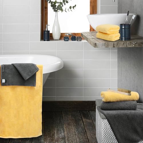 SEMAXE 8 Piece Towel Set, 2 Bath Towels, 2 Hand Towels, 4 Washcloths,100% Cotton Towels for Bathroom, Yellow and Grey Towel Set