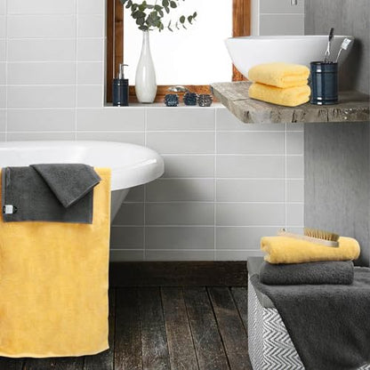 SEMAXE 8 Piece Towel Set, 2 Bath Towels, 2 Hand Towels, 4 Washcloths,100% Cotton Towels for Bathroom, Yellow and Grey Towel Set