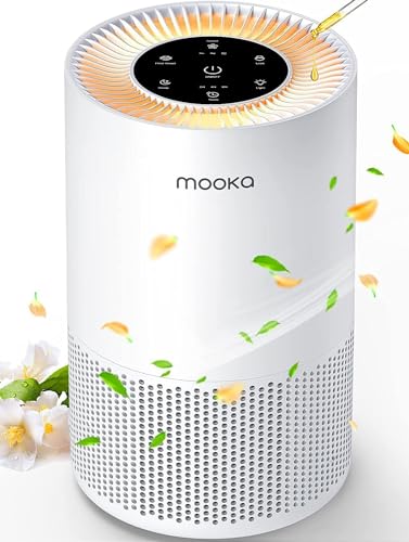 Air Purifiers for Home Large Rooms up to 1200ft², MOOKA H13 True HEPA Air Purifier for Bedroom Pets with Fragrance Sponge, Timer, Air Filter Cleaner for Dust, Smoke, Odor, Dander, Pollen (White)