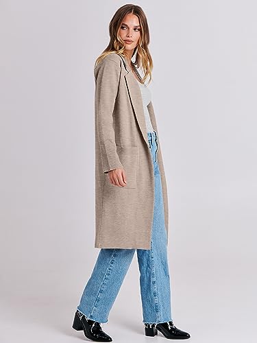 ANRABESS Long Sweater Cardigan Women Knit Open Front Coat Fall and Winter Casual Soft Coatigan Jacket 2023 Trendy Duster Outwear Clothes 1065hongkaqi-M Light Khaki