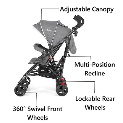 Dream On Me Volgo Twin Umbrella Stroller in Gray, Lightweight Double Stroller for Infant & Toddler, Compact Easy Fold, Large Storage Basket, Large and Adjustable Canopy