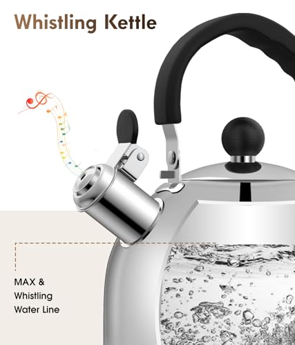 Tea Kettle for Stove Top - Stainless steel Teapot,2 Quart Camping Kettle, Efficient Heating, Audible Whistle, Safe Handle - Hot Water kettle & Tea Pot Stovetop…