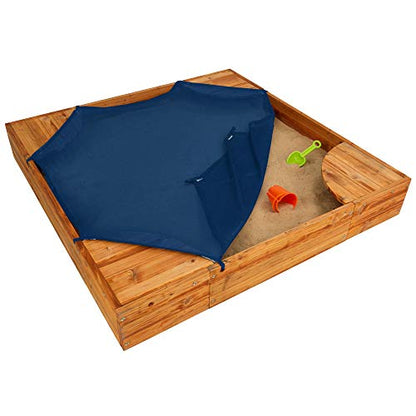 KidKraft Wooden Backyard Sandbox with Built-in Corner Seating and Mesh Cover, Kid's Outdoor Furniture, Honey, Gift for Ages 2-8