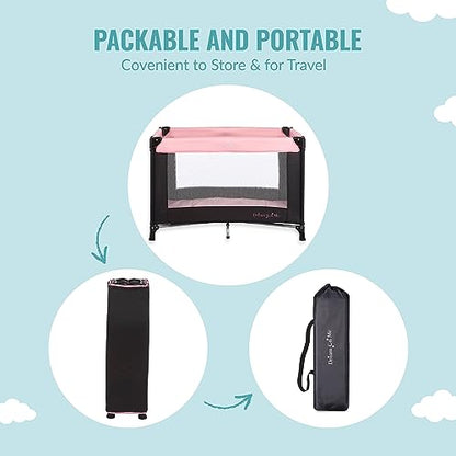 Dream On Me Nest Portable Play Yard with Carry Bag and Shoulder Strap, Pink