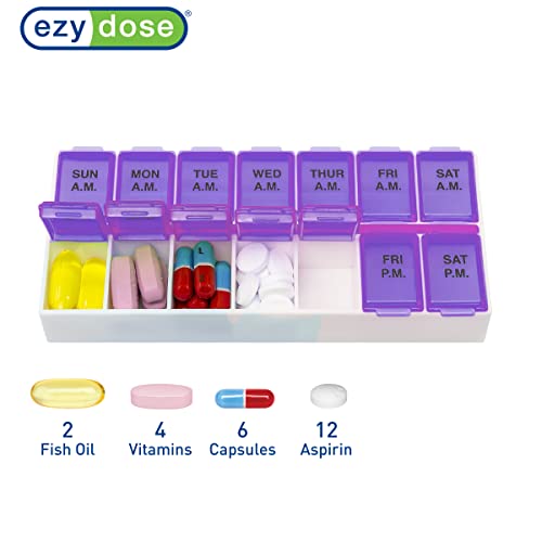 Ezy Dose Weekly (7-Day) AM/PM Pill Organizer, Vitamin Case, And Medicine Box, Medium Compartments, 2 Times a Day, Color may vary