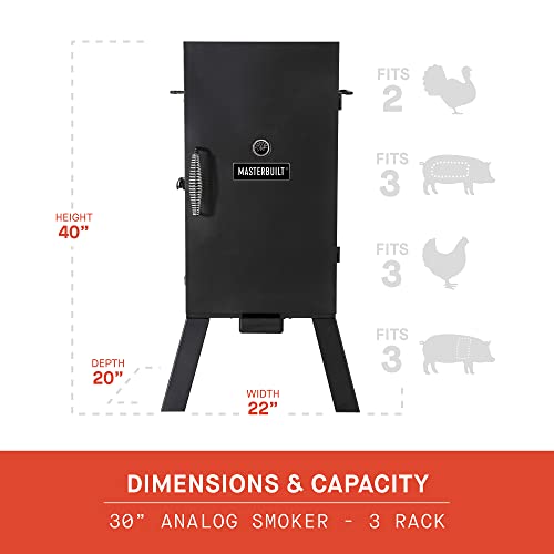 Masterbuilt MB20070210 Analog Electric Smoker with 3 Smoking Racks, 30 inch, Black