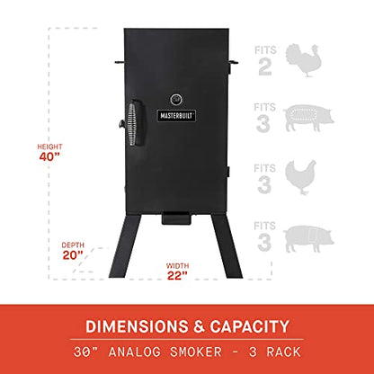 Masterbuilt MB20070210 Analog Electric Smoker with 3 Smoking Racks, 30 inch, Black