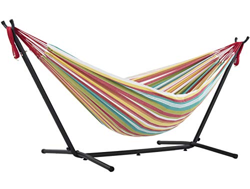 Vivere Double Cotton Hammock with Space Saving Stand and Carry Bag - Salsa