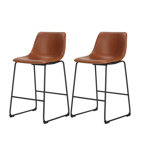 Sweetcrispy Dining Chairs Set of 2，Kitchen & Dining Room Chairs, PU Leather Cushion and Metal Legs Bar Chairs, Counter Height Bar Stools for Kitchen Island