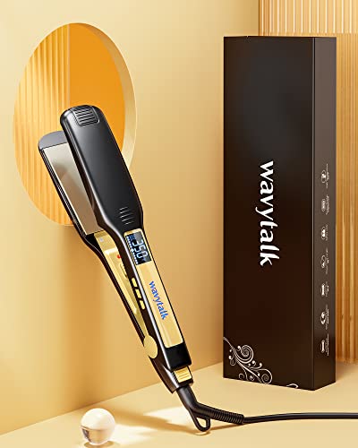 Wavytalk Hair Straightener, Titanium 1.75 Inch Wide Flat Iron for Hair, Professional Straightener with Dual Voltage Leave Hair Silky Smooth, Black