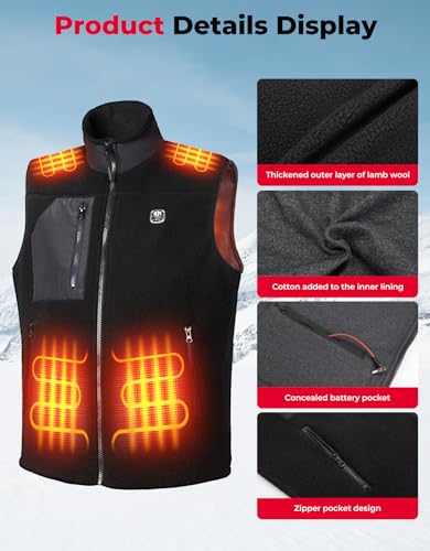 KEMIMOTO Heated Fleece Vest for Men with 15000mah Battery Pack Included, Heated Vest by Voice and APP Temp Control for Skiing Hunting