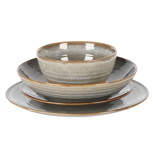 Gibson Elite Dreamweaver Double Bowl Terracotta Reactive Dinnerware Set - Grey, Service for 4 (16pcs)