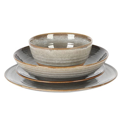 Gibson Elite Dreamweaver Double Bowl Terracotta Reactive Dinnerware Set - Grey, Service for 4 (16pcs)