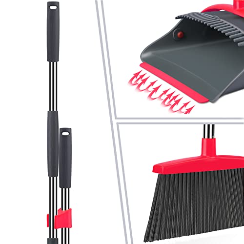 kelamayi New Upgrade Broom and Dustpan Set, Broom and Dustpan Set for Home, Broom Dustpan Set, Broom and Dustpan Combo for Office, Stand Up Broom and Dustpan (Red)