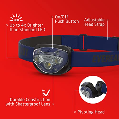 Eveready LED Headlamps (2-Pack), Bright and Durable Head Lights for Running, Camping, Fishing, Emergency (Batteries Included),Navy Blue (2-Pack),Adjustable