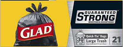Glad Large Quick-Tie Trash Bags - Extra Strong 30 Gallon Black Trash Bag - 21 Count