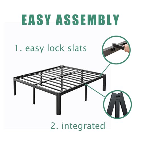 LAKKURI 18 Inch High Platform Metal Queen Size Bed Frame, Queen Bed Frameno Box Spring Needed, Easy Assembly, Heavy Duty, Noise Free, Black