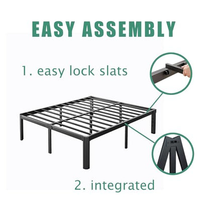 LAKKURI 18 Inch High Platform Metal Queen Size Bed Frame, Queen Bed Frameno Box Spring Needed, Easy Assembly, Heavy Duty, Noise Free, Black