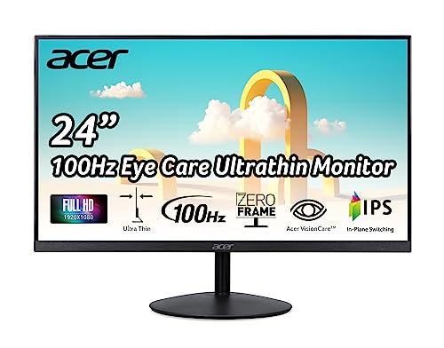 Acer SB242Y EBI 23.8" Full HD (1920 x 1080) IPS Zero-Frame Gaming Office Monitor | AMD FreeSync Technology Ultra-Thin Stylish Design 100Hz 1ms (VRB) Low Blue Light Tilt HDMI & VGA Ports