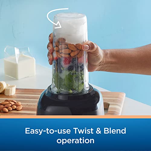 Oster Personal Blender for Shakes, Smoothies, and Single Serve Portable Cups with 2 20-ounce On-the-Go Spill Proof Cups and Lids, BPA-Free & Dishwasher-Safe, Black
