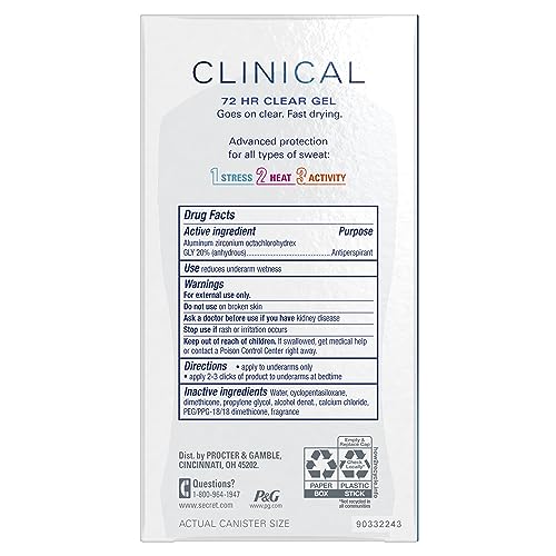 Secret Clinical Strength Antiperspirant Deodorant for Women, Stress Response Clear Gel, 1.6 Oz (Pack of 3)