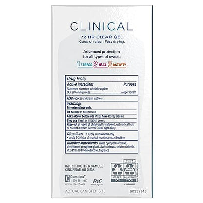Secret Clinical Strength Antiperspirant Deodorant for Women, Stress Response Clear Gel, 1.6 Oz (Pack of 3)