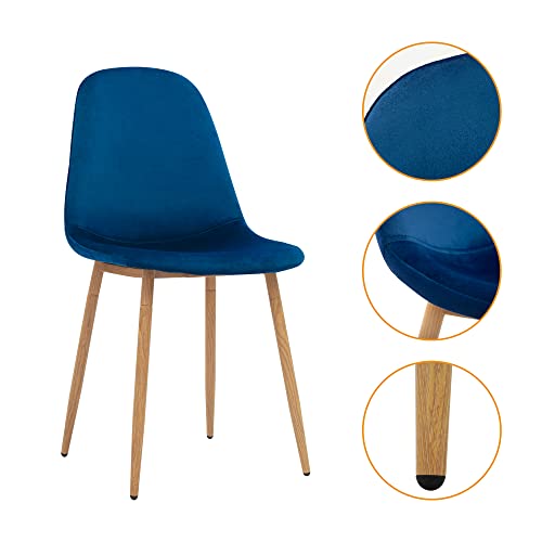 CangLong Dining Kitchen Velvet Cushion Seat, Upholstered Back and Metal Legs, Modern Mid Century Living Room Side Chairs, Set of 4, Blue