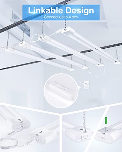 Ensenior 4 Pack Linkable Led Shop Light 4ft for Garage, 4400 High Lumens, 36W Equivalent 280W, 5000K Daylight, 48 Inch Utility Surface or Hanging Mount Fixtures, White, ETL Certified