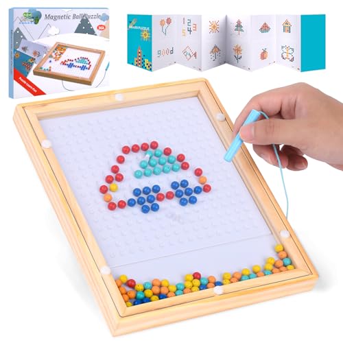 FUQUN Magnetic Dots Board for Kids, Magnetic Drawing Board with Magnetic Pen & Beads for Toddlers, Magnetic Dot Art Montessori Preschool Educational Toys, Travel Toys for Kids, 24 Patterns Included