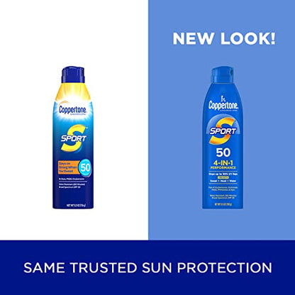 Coppertone SPORT Sunscreen Spray SPF 50, Water Resistant Spray Sunscreen, Broad Spectrum SPF 50 Sunscreen Pack, 5.5 Oz Spray, Pack of 2