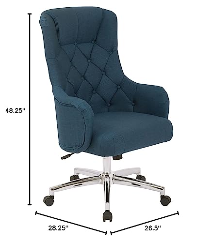 OSP Home Furnishings Ariel Tufted High Back Desk Chair with Wraparound Arms and Chrome Base, Klein Azure