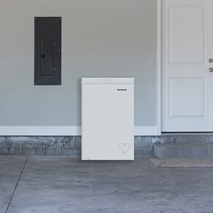 Honeywell 3.5 Cubic Feet Chest Freezer with Removable Storage Basket, Adjustable Temperature Control, Energy Saving, for Garage, Office, Dorm, or Apartment, white