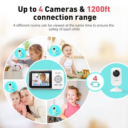 Simyke Upgrate Video Baby Monitor,WiFi Baby Camera,2.8" Display and App Control,1200ft Long Range,2 Way Talk,Auto Night Vision,Sound Alert,VOX,Temperature Sensor 5 Lullabies Feeding Remind,Home Use