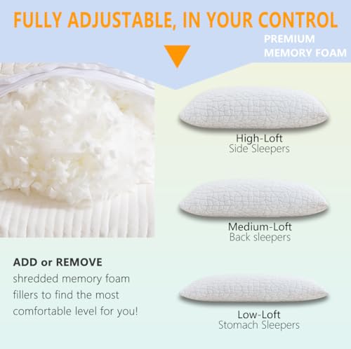 RGTIME Shredded Memory Foam Pillows, King Size Set of 2,Adjustable Bed Pillows for Side Back Stomach Sleepers,Comfy Cooling Pillows for Sleeping with Washable Cover…