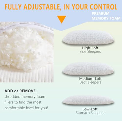 RGTIME Shredded Memory Foam Pillows, King Size Set of 2,Adjustable Bed Pillows for Side Back Stomach Sleepers,Comfy Cooling Pillows for Sleeping with Washable Cover…