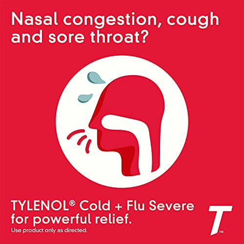 Tylenol Cold + Flu Severe Medicine Caplets for Cold & Flu Symptom Relief,Fever Reducer,Pain Reliever,Cough Suppressant,Nasal Decongestant & Expectorant with Acetaminophen,2 pks of 24 ct ea,48 ct