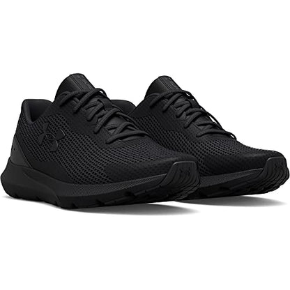Under Armour Men's Surge 3 Road Running Shoe, (002) Black/Black/Black, 10