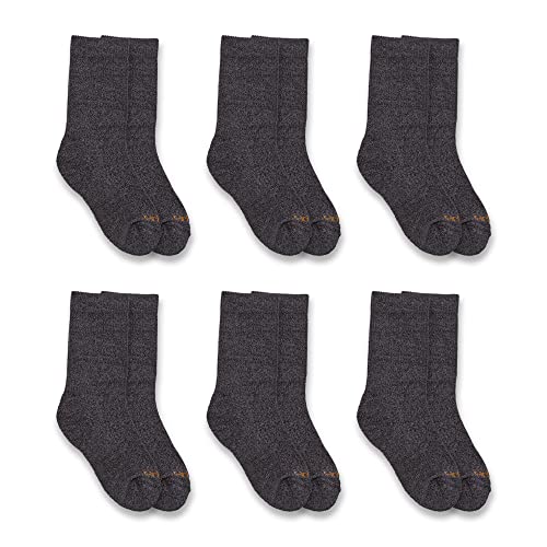 Carhartt Kids' Lightweight Crew Sock 6 Pack, Black, Large