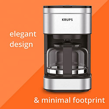 Krups Simply Brew Stainless Steel Drip Coffee Maker 5 Cup 650 Watts Coffee Filter, Drip Free, Dishwasher Safe Pot, Compact Silver and Black
