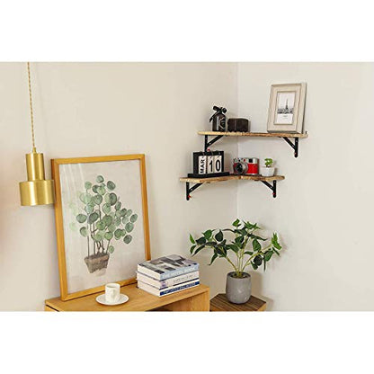YCOCO Corner Floating Shelves Wall Mounted Set of 2,Rustic Wood Wall Storage Shelves for Bedroom,Living Room,Kitchen,Office,Floating Shelves for Wall