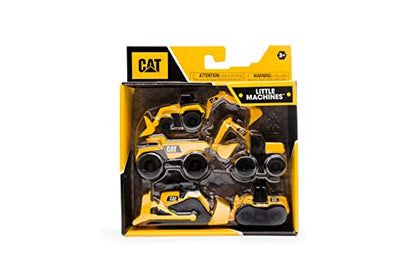 CatToysOfficial, CAT Little Machines Toys with 5pcs - Dump Truck, Wheel Loader, Bulldozer, Backhoe, and Excavator Vehicles, Cake Toppers, Playset for Kids Ages 3 and up,Yellow