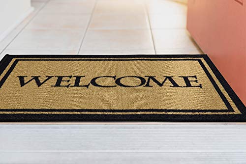 Ottomanson Welcome Collection Non-Slip Rubberback Welcome Design 2x3 Indoor Entryway Doormat, 20" x 30", Beige Welcome