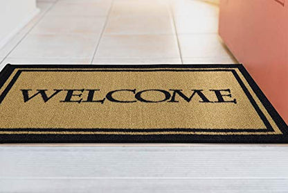 Ottomanson Welcome Collection Non-Slip Rubberback Welcome Design 2x3 Indoor Entryway Doormat, 20" x 30", Beige Welcome