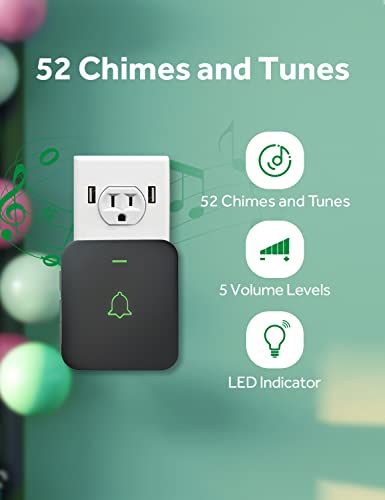 AVANTEK Wireless Doorbell, Mini CB-11 Waterproof Doorbell Chime Operating at 1000 Feet with 52 Melodies, 5 Volume Levels & LED Flash