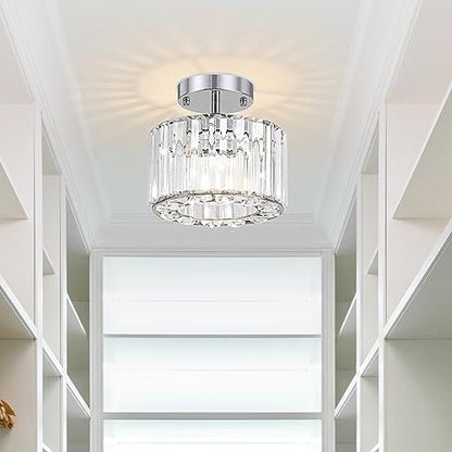 Ledshaoyue Modern Chandelier Crystal Ceiling Light Fixture, Small Semi Flush Mount Ceiling Light, Modern Hallway Light Fixtures Close to Ceiling Light for Entryway Kitchen Bathroom Porch