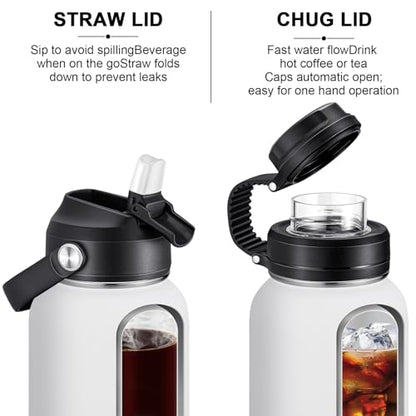 Lumesner Vacuum Insulated Stainless Steel Water Bottle,1200ml/950ml/650ml- 2 Lids (Straw Lid and Spout Lid), 2 Straws Water Bottle (32 oz, Winter White)