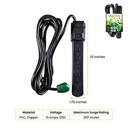 GoGreen Power (GG-16103M-12BK) 6 Outlet Surge Protector, 250 Joules, Black, 12ft Cord